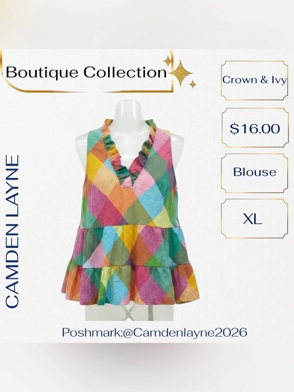 Crown & Ivy Multicolor Green Pink Blue Tiered Sleeveless Top - Picture 4 of 8